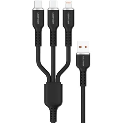 کابل شارژ 3 کاره گرین لاین مدل Green Lion Braided 3IN1 Fast Charging