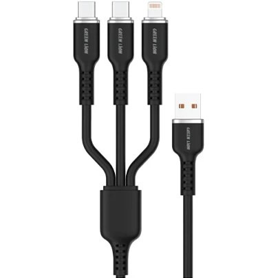 کابل شارژ 3 کاره گرین لاین مدل Green Lion Braided 3IN1 Fast Charging