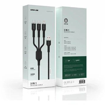 کابل شارژ 3 کاره گرین لاین مدل Green Lion Braided 3IN1 Fast Charging